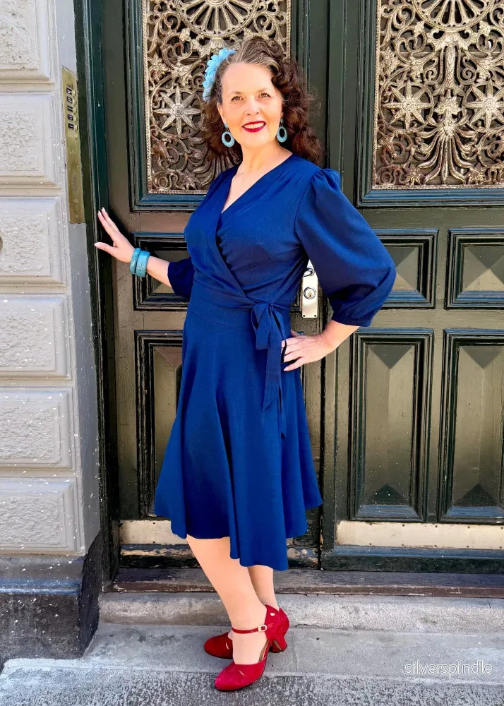 1950-tals swingkjol - navy linen - Bild 3