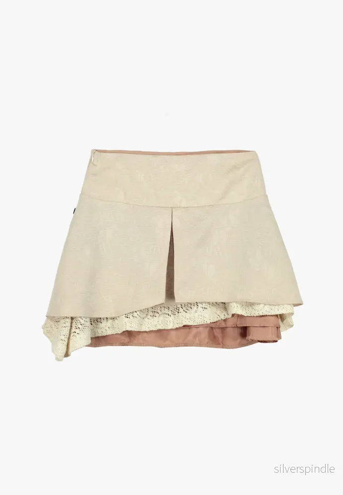 BROKAD KJOL MED VIRKADE DETALJER - Beige