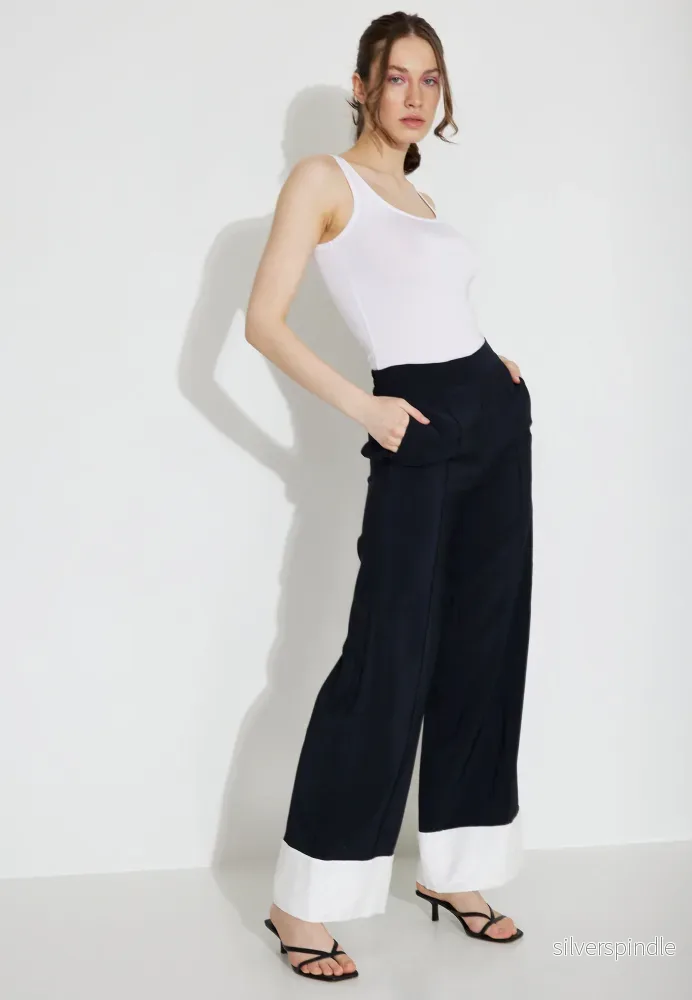 WIDE LEG TROUSERS 03668 - Svart