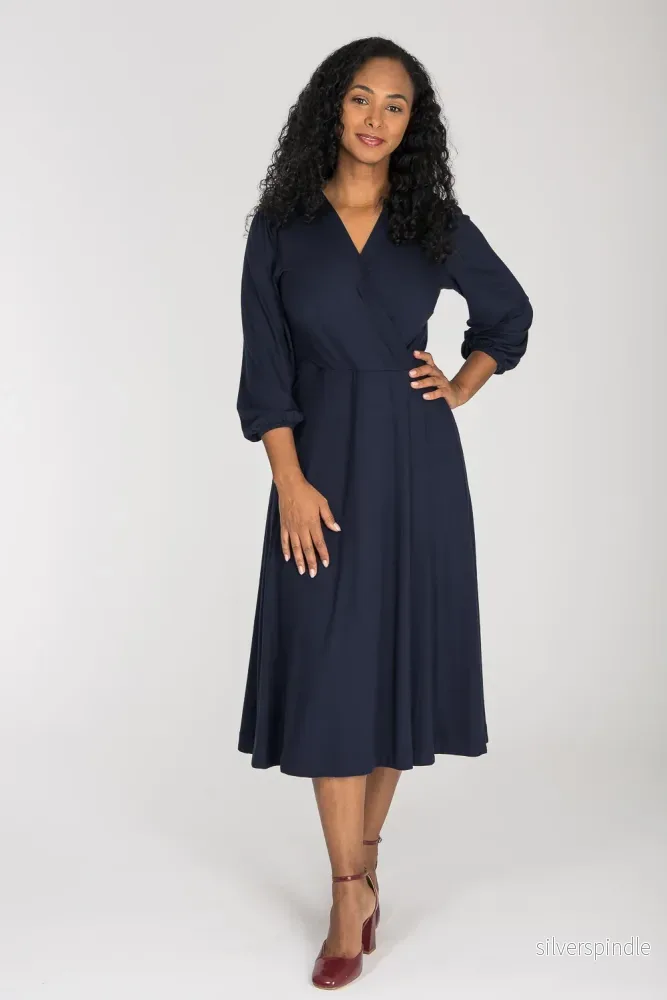 Slip-On wrap midi jersey dress - Navy - Bild 2