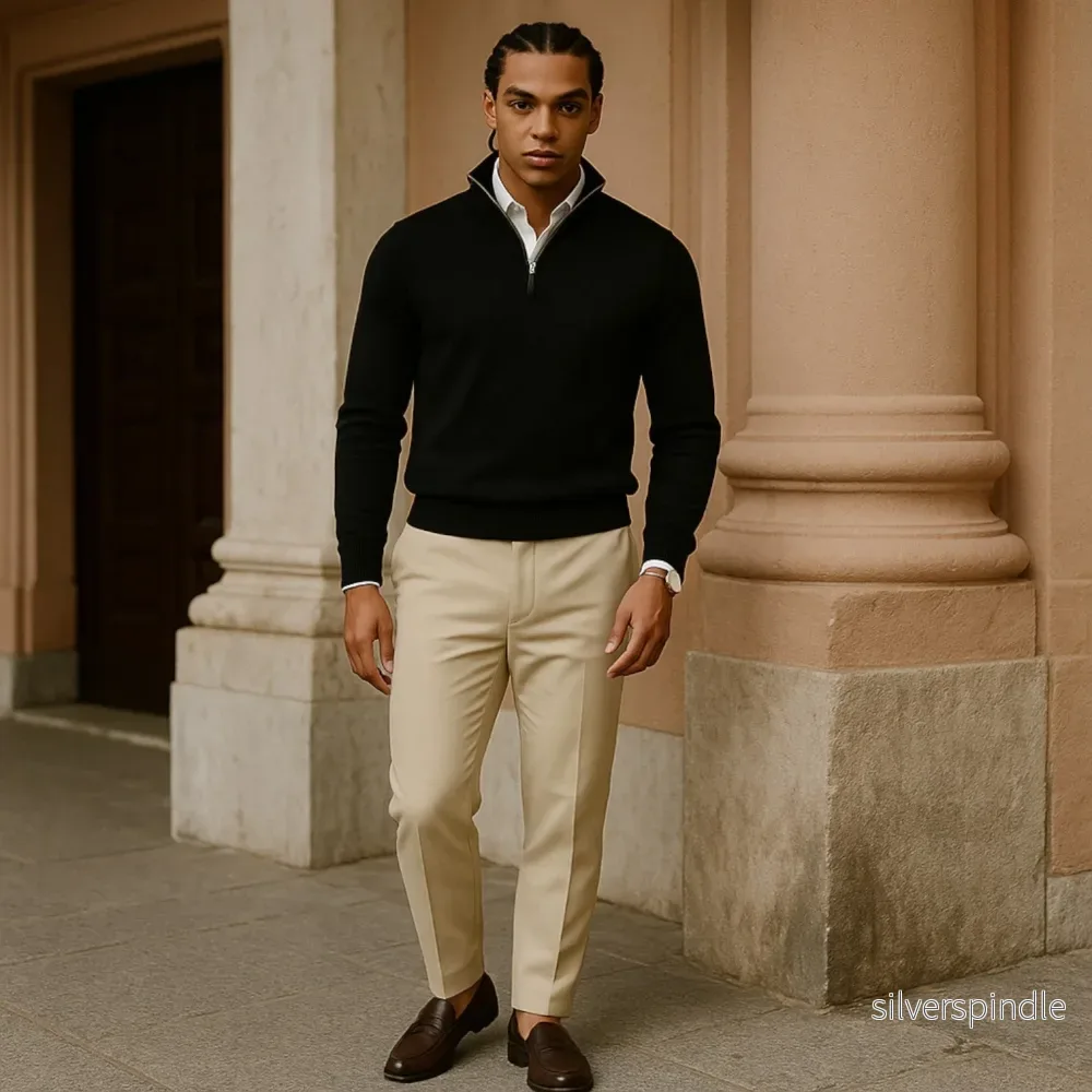 Elegant Herr Tröja | Halv Dragkedja med Långa Ärmar | Mångsidig Stil för Smart Casual - Bild 2