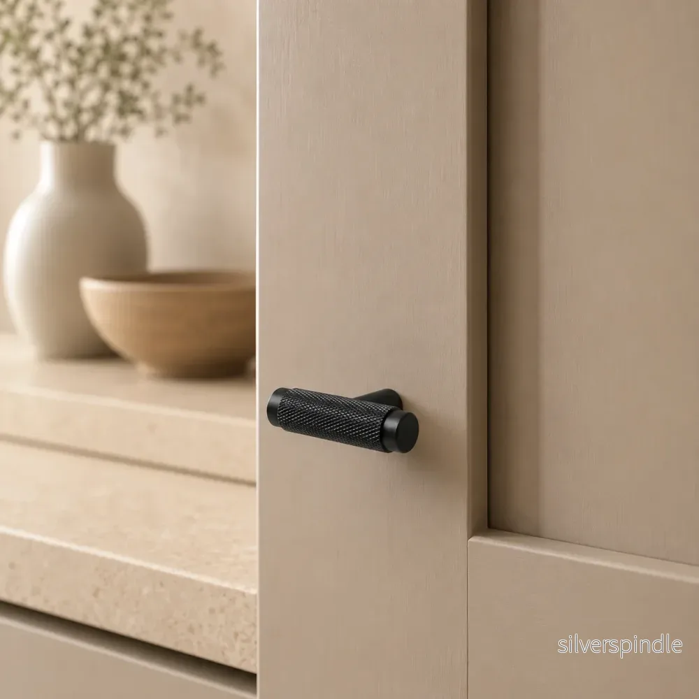 T-knopp i mattsvart – räfflad design T-knopp i mattsvart – räfflad design