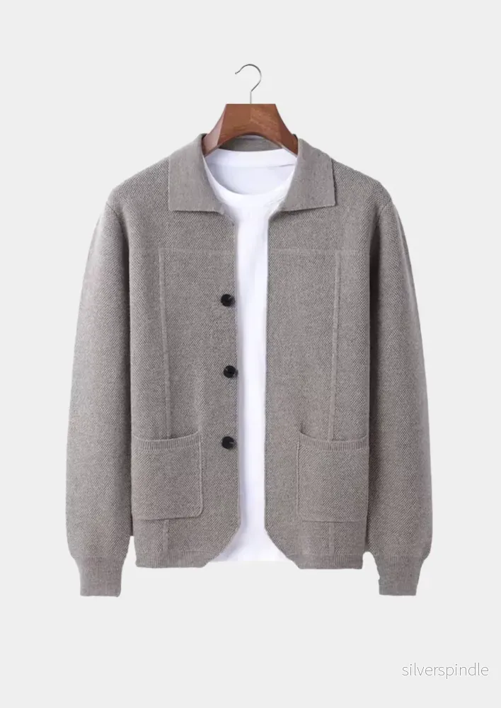 Mångsidig Cardigantröja för Herr med Krage och Framfickor | Elegant Design för Avslappnad Stil - Bild 2