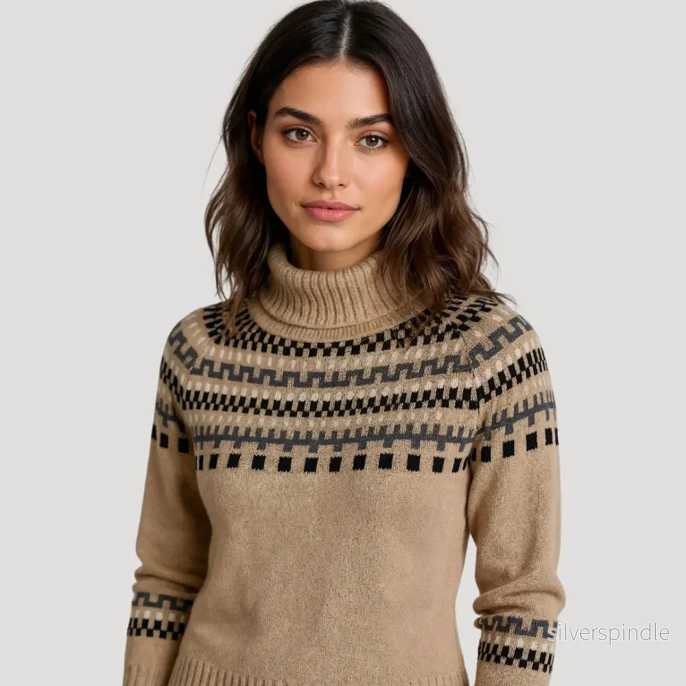 Vinterkollektion | Oversized Fair Isle Stickad Tröja med Hög Halsringning | Bekväm och Varm för Kalla Dagar - Bild 3