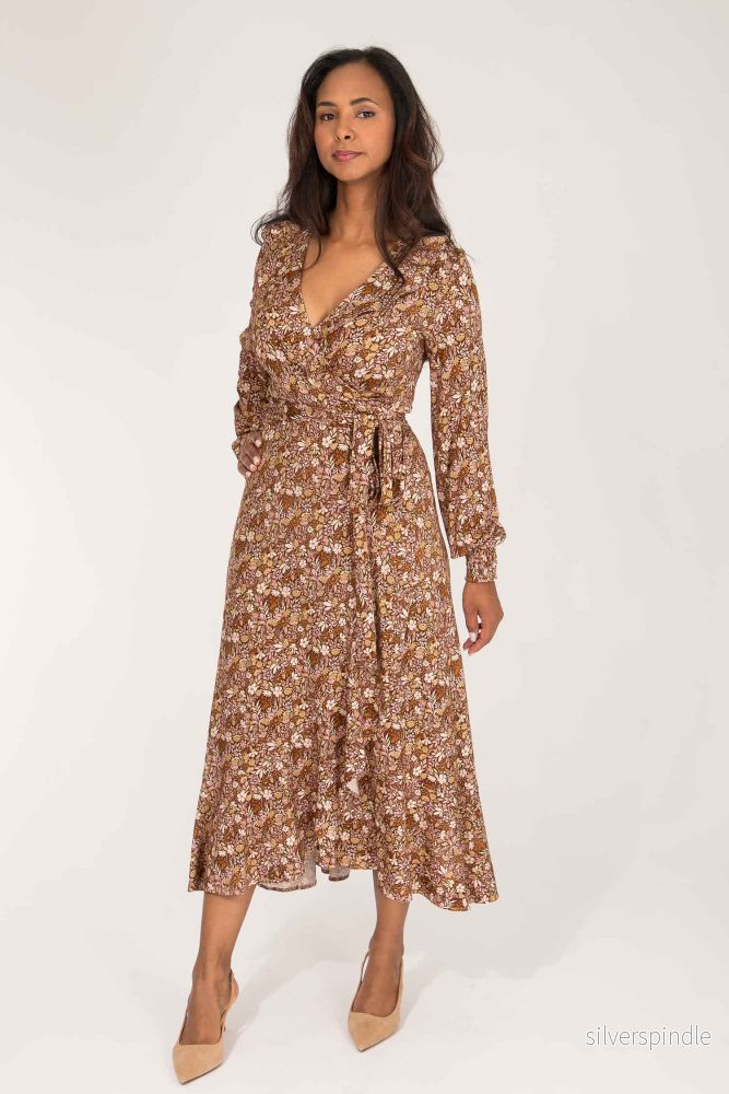 Ruffle wrap midi jersey dress – Nougat Ruffle wrap midi jersey dress – Nougat