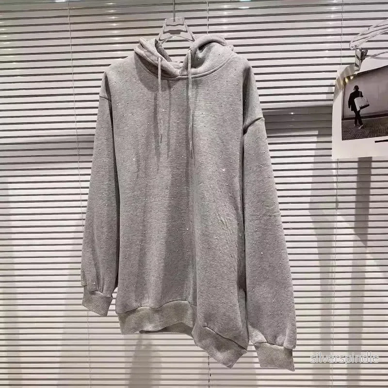 Mason | Trendig Grå Hoodie Med Strassdetaljer