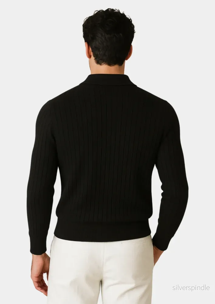 Ribbade Pikétröja för Män med Öppen Krage | Modern Design för Smart Casual Stil - Bild 3