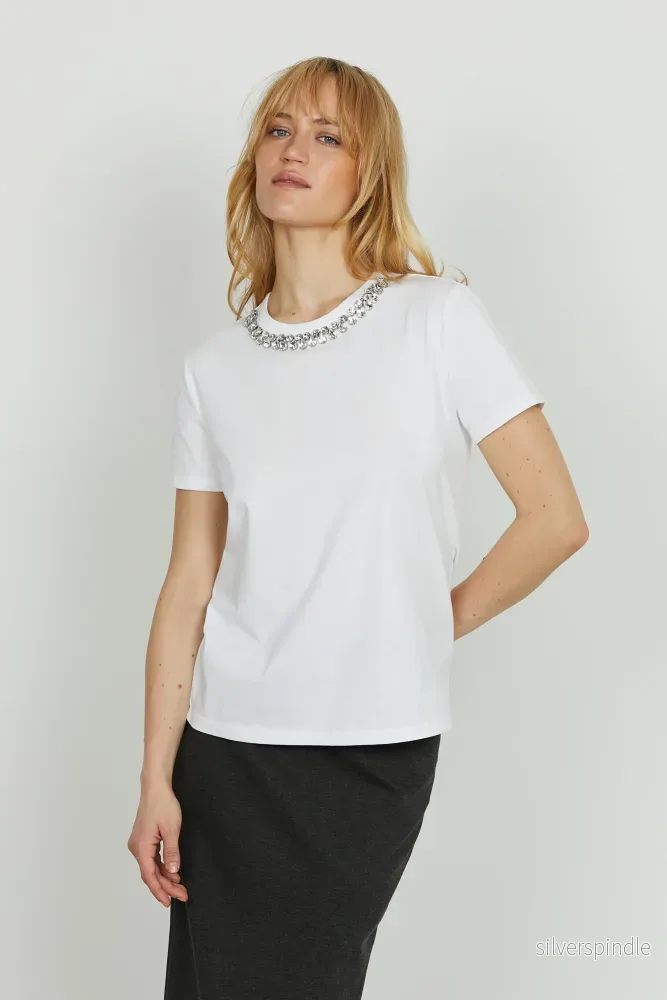 Emma | Elegant Kortärmad T-Shirt med Strassdetaljer