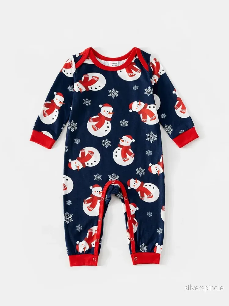 Familjepyjamas | Julpyjamas med Snögubbe Design i Mjuk Jersey för Mysiga Stunder - Bild 2