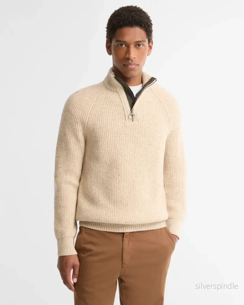 Barbour Essentiials Black Fleck Half Zip Pearl