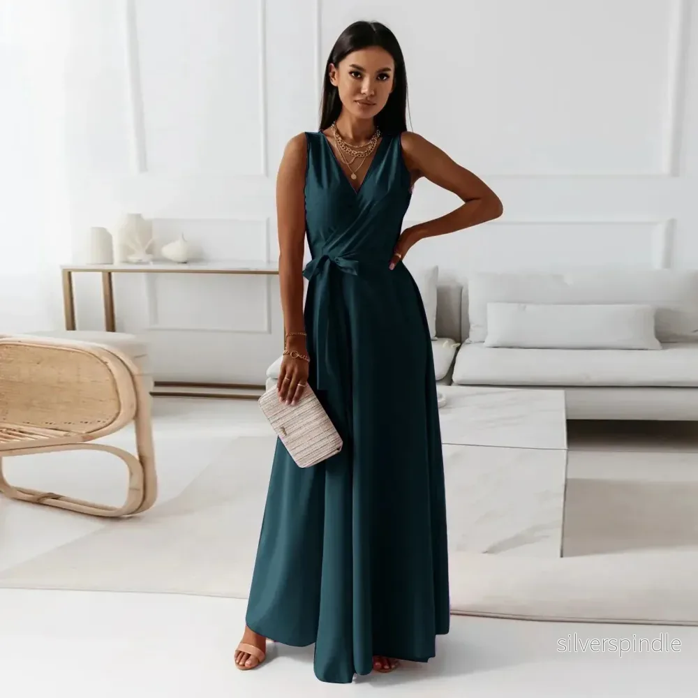 Sophie | Elegant Grön Maxiklänning med Knytmidja för Damer - Bild 3
