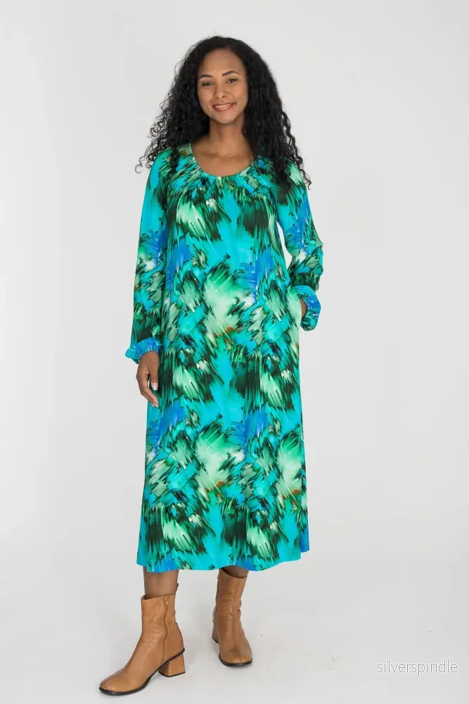 A-lined belted midi jersey dress - Blue-green - Bild 2
