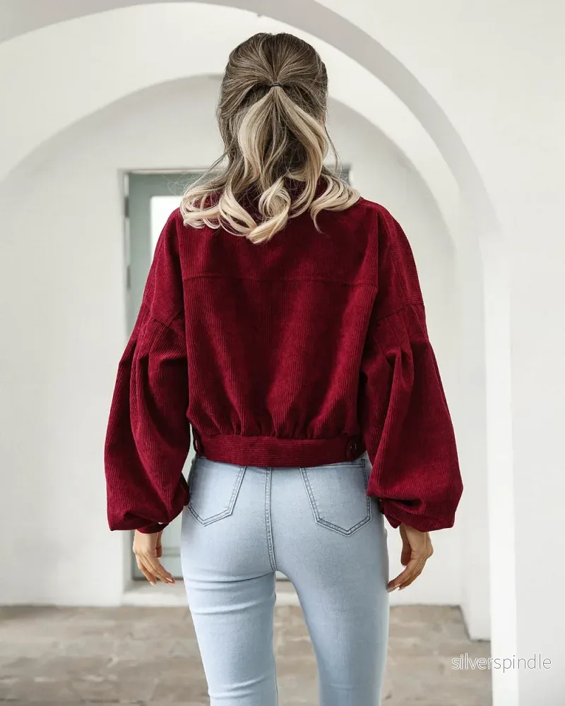 Cropped Jeansjacka Dam | Svart Jeansjacka med Ballongärmar | Modern Casual Look för Vardagsstil - Bild 2