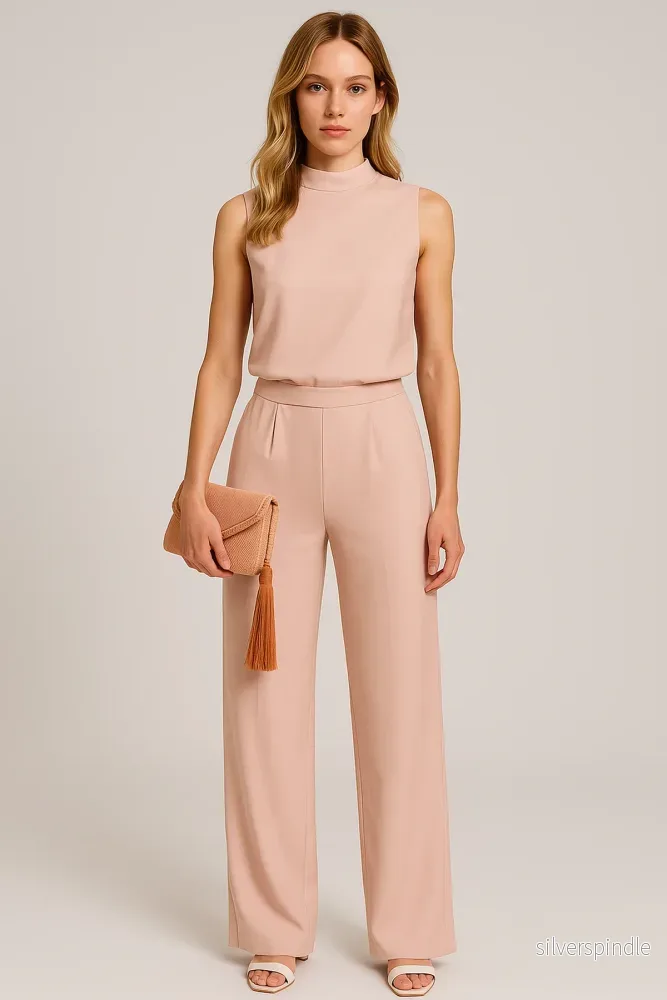 Elegant Jumpsuit Med Vida Ben För Kvinnor | Ärmlös Design Med Elastisk Midja För Komfort Och Stil - Bild 3