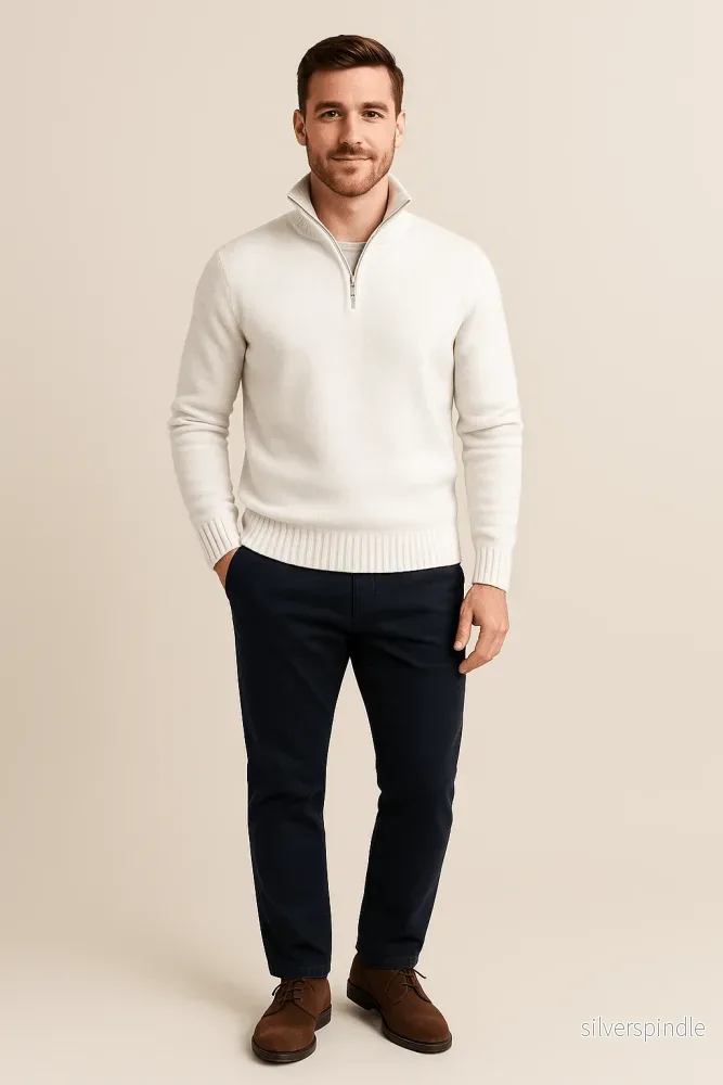 Klassisk Herrtröja | Ribbstickad Tröja med Kvarts Dragkedja | Elegant Design för Värme och Komfort