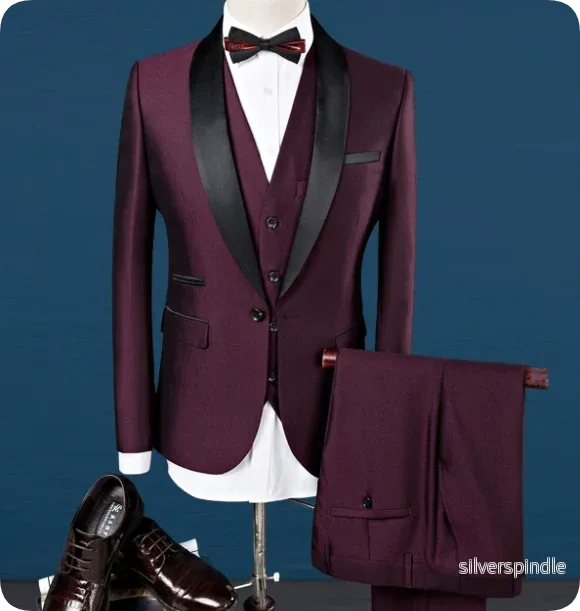 Elegant 3-delad Herr Kostym med Svart Sjalslag | Slim Fit för Bröllop och Formella Tillfällen - Bild 2