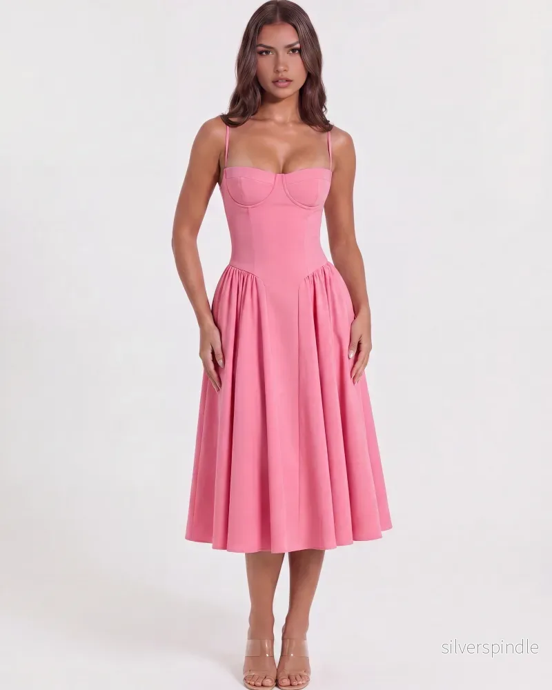 Emma | Elegant Rosa Sommarklänning med Sweetheart Urringning