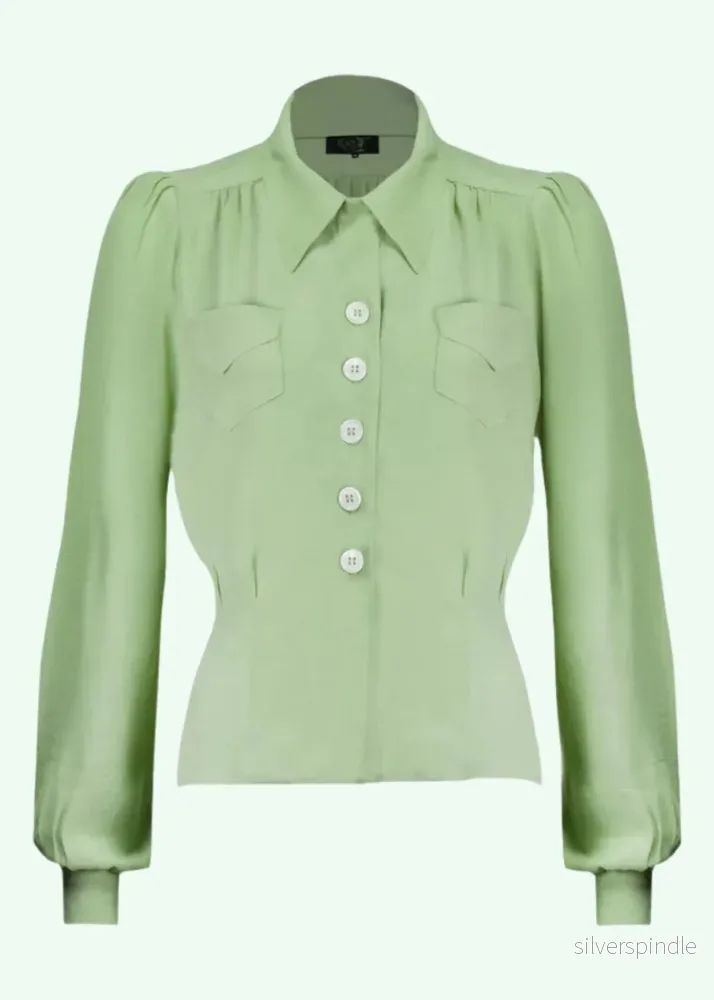 Sweetheart-skjortblus i vintage-stil – pistasch
