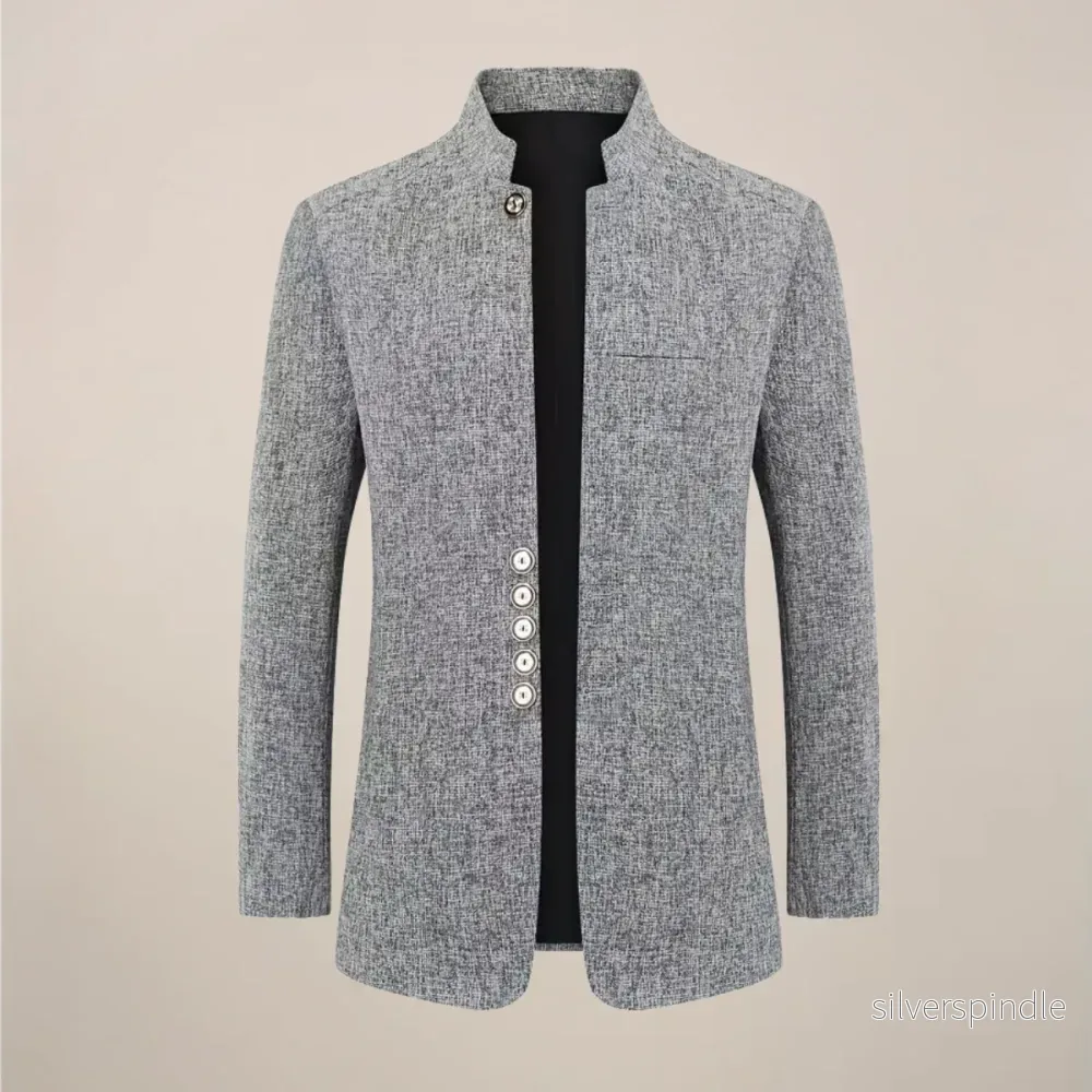 Elegant Jacka med Ståkrage för Män | Modern Enkelknäppt Design med Fickor för Allt-i-ett Stil