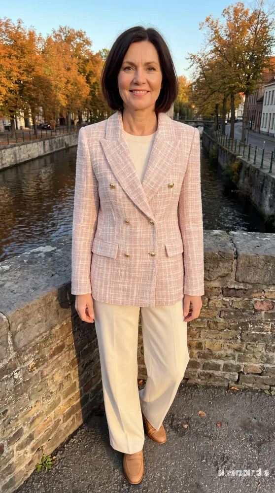 Klassisk Rosa Tweedblazer för Kvinnor med Dubbelknäppt Design | Elegant och Skräddarsydd för Mångsidiga Tillfällen Klassisk Rosa Tweedblazer för Kvinnor med Dubbelknäppt Design | Elegant och Skräddarsydd för Mångsidiga Tillfällen