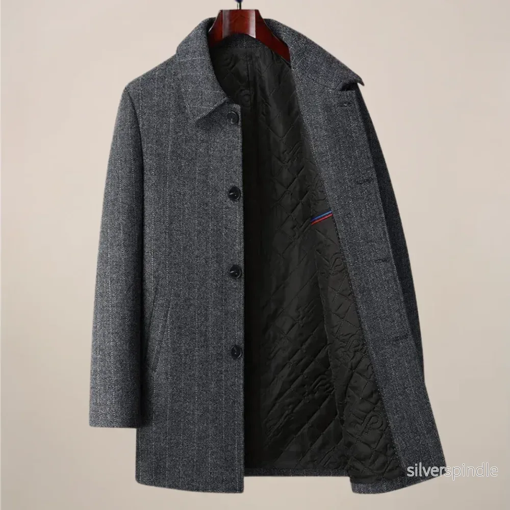 Elegant Herringbone Herr Rock med Spetsig Krage | Stilig och Maskintvättbar för Vinterpendling - Bild 3