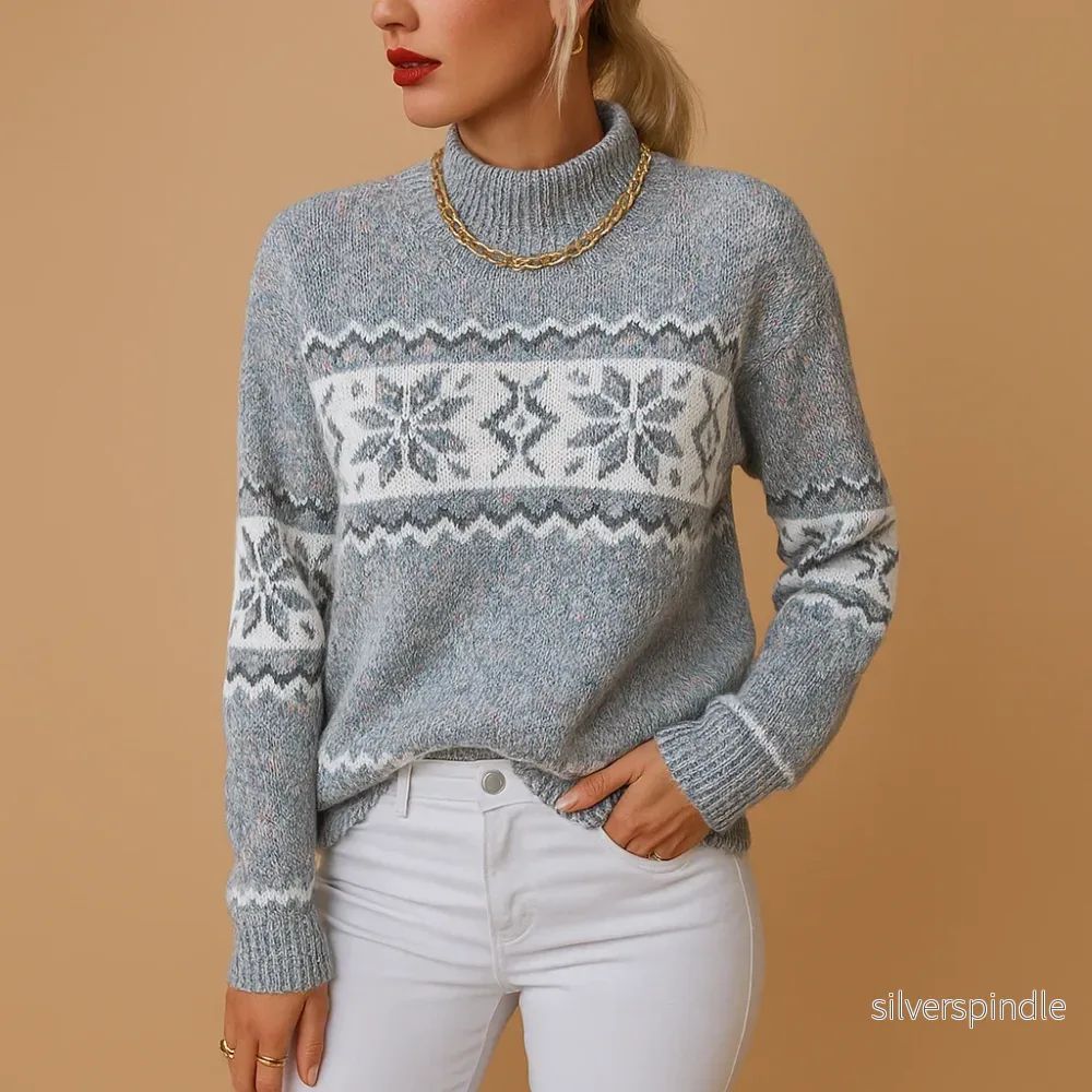 Elegant Jultröja | Snöflingadesign med Turtleneck i Mjuk Ullblandning för Värme och Stil Elegant Jultröja | Snöflingadesign med Turtleneck i Mjuk Ullblandning för Värme och Stil