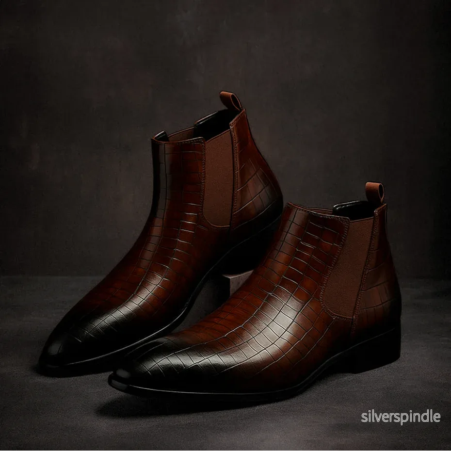 Oliver | Elegant Svart Chelsea Boots med Ormskinnsstruktur - Bild 2