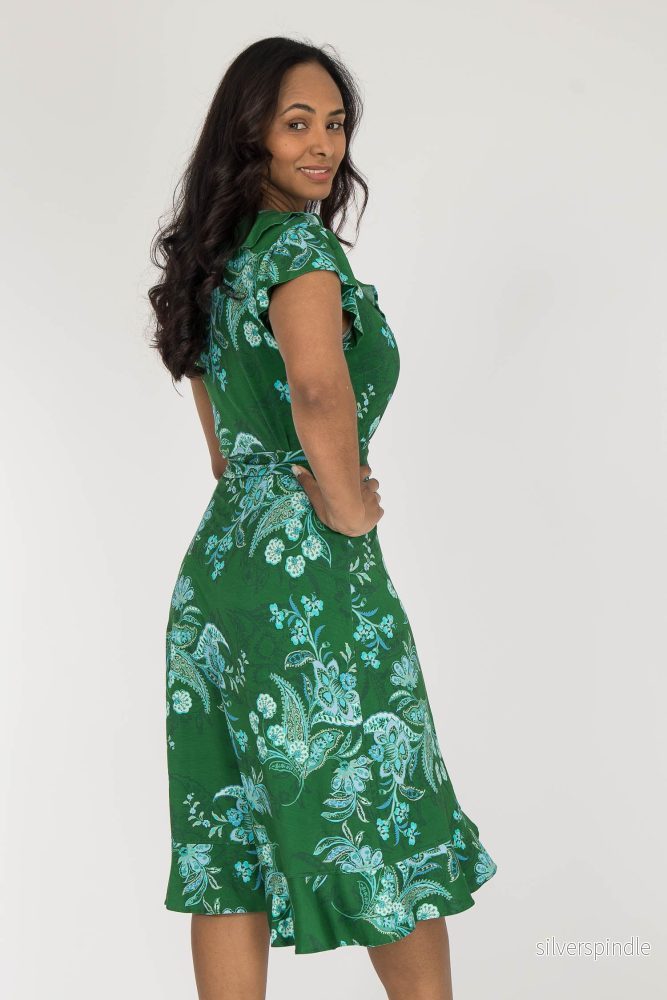 Ruffle wrap short jersey dress – Green Ruffle wrap short jersey dress – Green