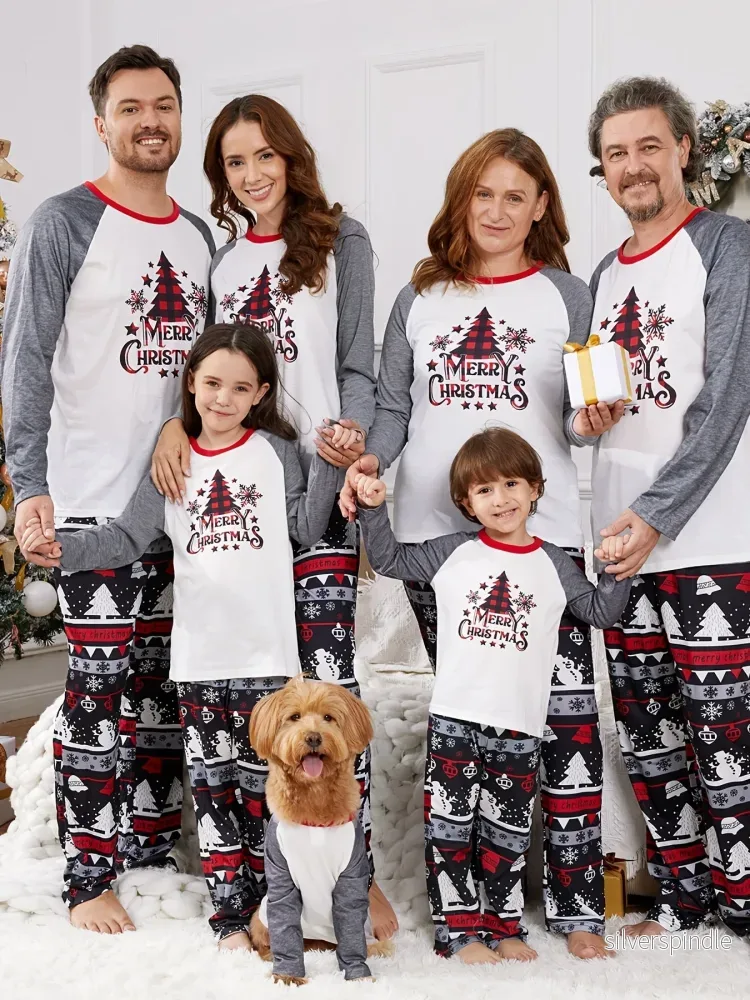 Familjepyjamas Set | Grå Julpyjamas med Raglanärmar & Mjuk Bomullsblandning för Bekväm Sömn Familjepyjamas Set | Grå Julpyjamas med Raglanärmar & Mjuk Bomullsblandning för Bekväm Sömn